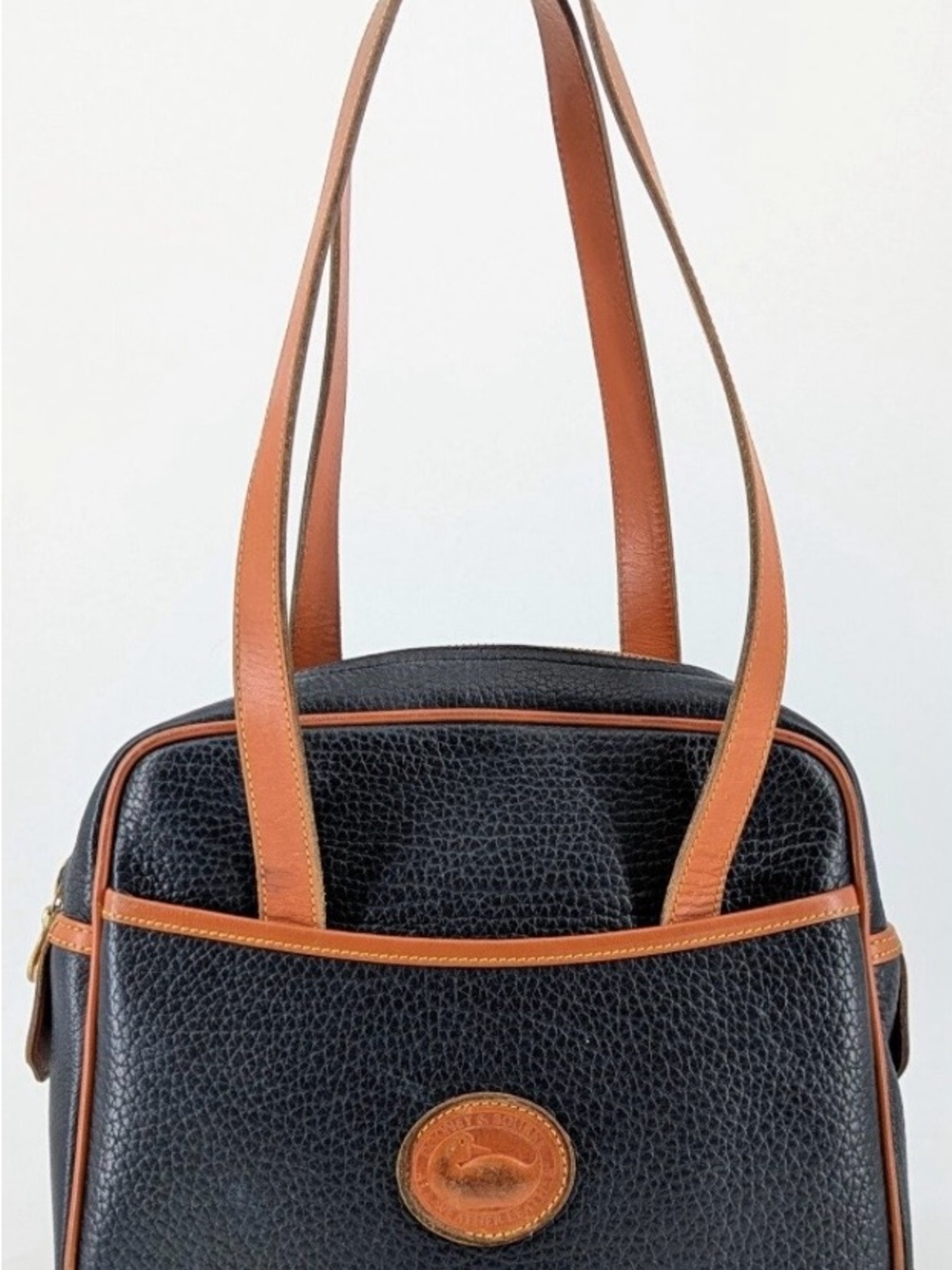 Vintage Dooney & Bourke Black Leather Shoulder Bag with Tan Trim